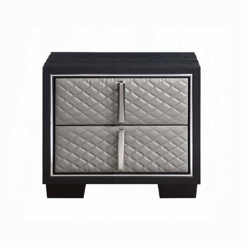 Silver and Black 2-Drawer Nightstand with Chrome Accents
