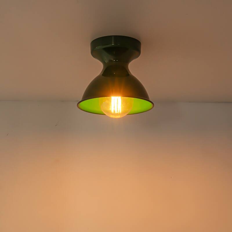 1-Light 8.4 in. Polished Modern Industrial Bowl Dome Small Semi-Flush Mount Light - 8.4 in. W x 7 in. H