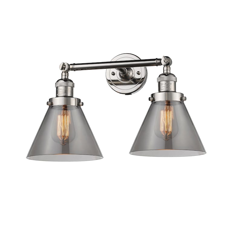 Innovations Lighting Large Cone 2 Light 18" Wide Bathroom Vanity Light - Polished Nickel / Smoked