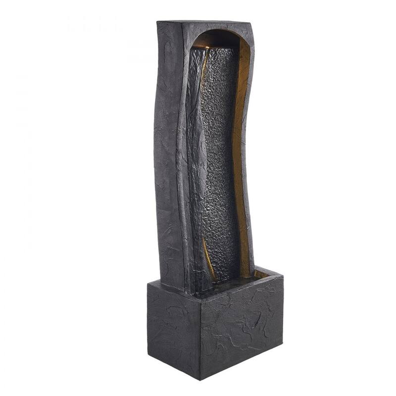 Modern Outdoor LED Lights Water Fountain with Vertical Rock-Base Design and Weather-Resistant - 13.39 x 8.66 x 38.58 in