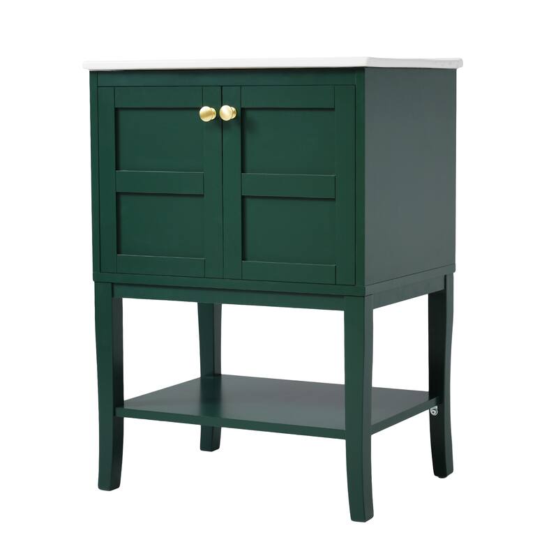Bathroom Vanity with Glossy Resin Basin, Solid Wood Feet, Soft-Closing Hinges, and Ample Storage Space