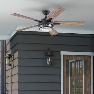 52" Prominence Home Freyr Textured Black Indoor/Outdoor LED Ceiling Fan with Light, Remote Control - 52