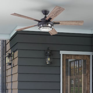 52" Prominence Home Freyr Textured Black Indoor/Outdoor LED Ceiling Fan with Light, Remote Control - 52