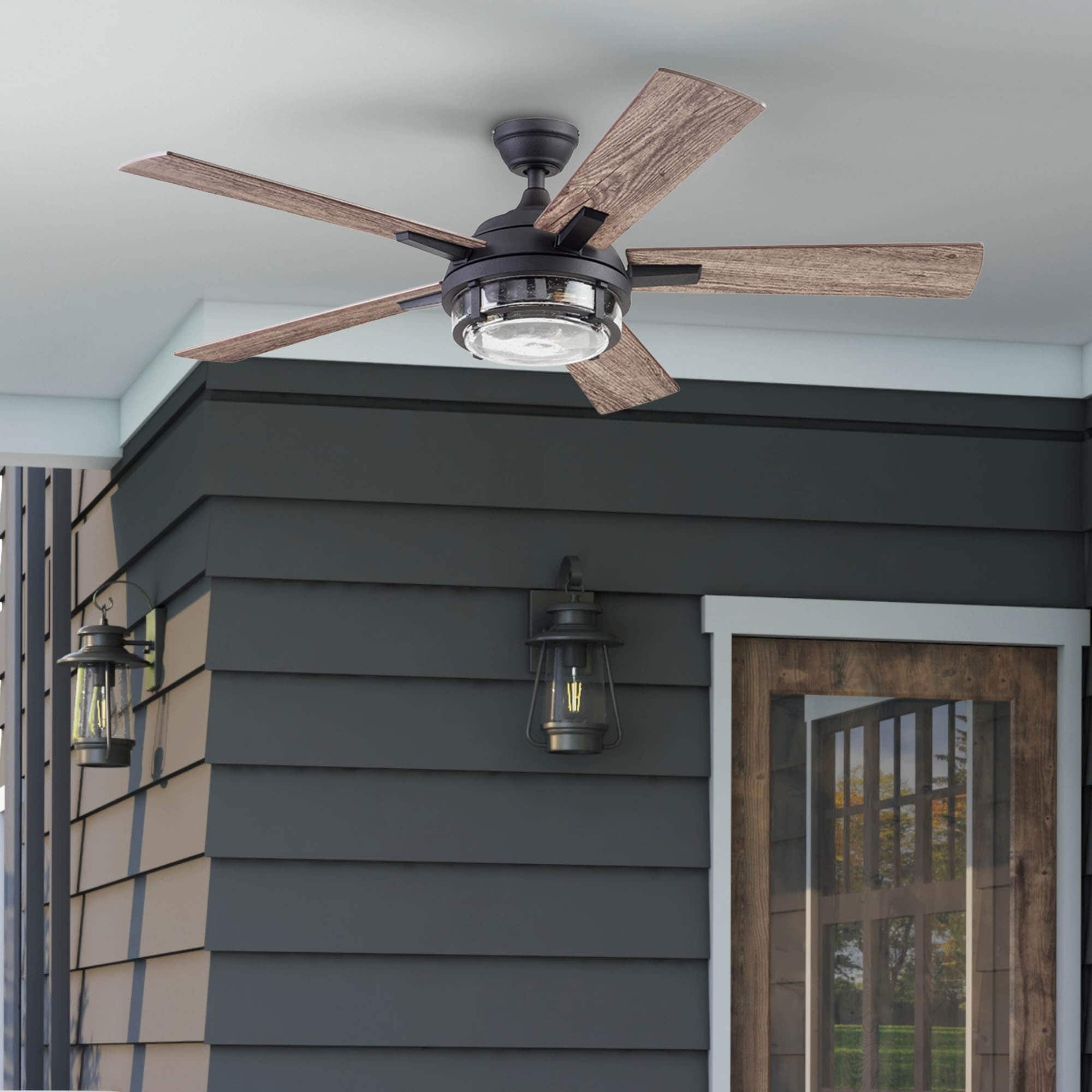 52" Prominence Home Freyr Textured Black Indoor/Outdoor LED Ceiling Fan with Light, Remote Control - 52