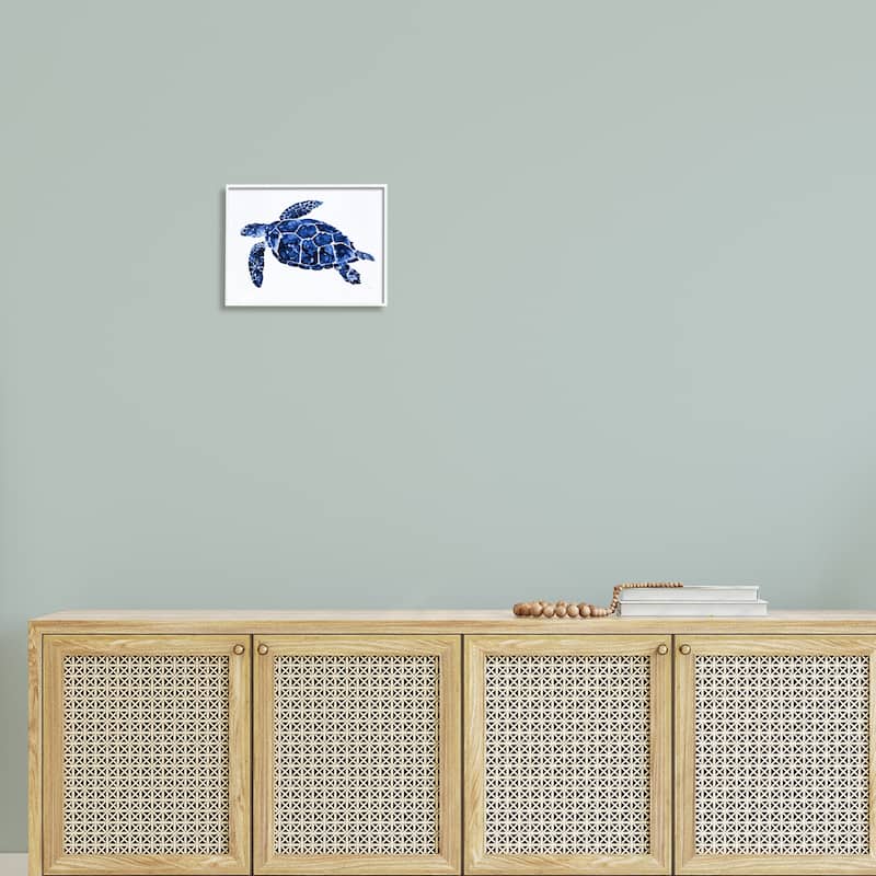 Stupell Blue Speckled Sea Turtle Marine Animal Illustration Framed Wall Art, Design by Patti Mann