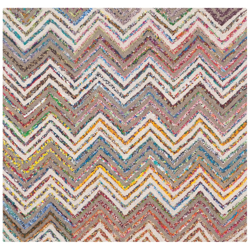 SAFAVIEH Handmade Nantucket Ynes Contemporary Cotton Rug - 4' Square - Beige/Grey