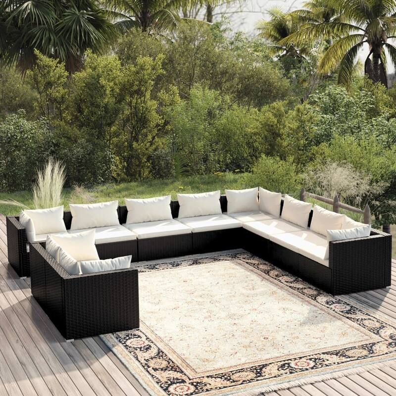 vidaXL Patio Lounge Set Outdoor Sectional Sofa Set Table Garden Poly Rattan - Cream 10 Piece