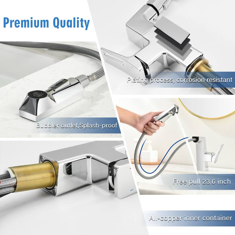 Smart LED Bathroom Faucet Chrome - Temperature Digital Display, Pull Down Sprayer for RV and Home Sinks