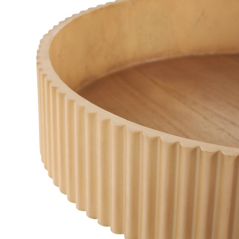 Dark or Light Brown Wood Ribbed Decorative Bowl with Elevated Base