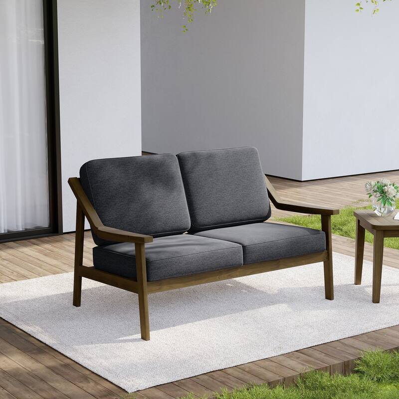 Outdoor Wood Teak Patio 2 Seater Loveseat with Cushion
