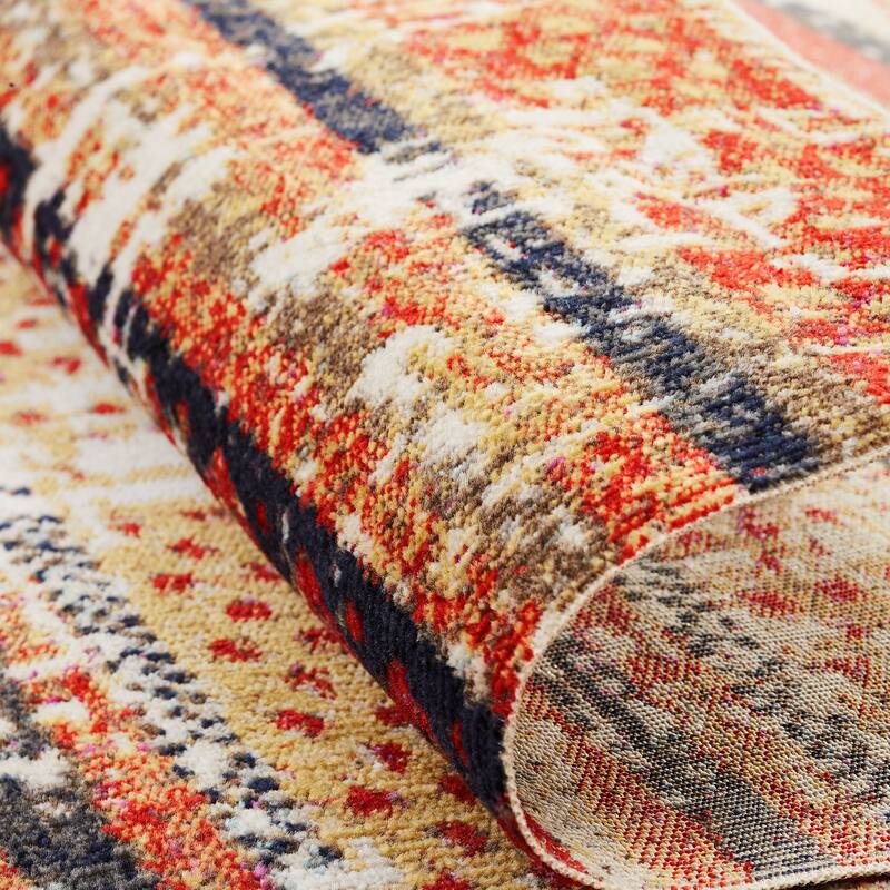 Porch & Den Pommel Distressed Red/Gold Striped Indoor/ Outdoor Area Rug