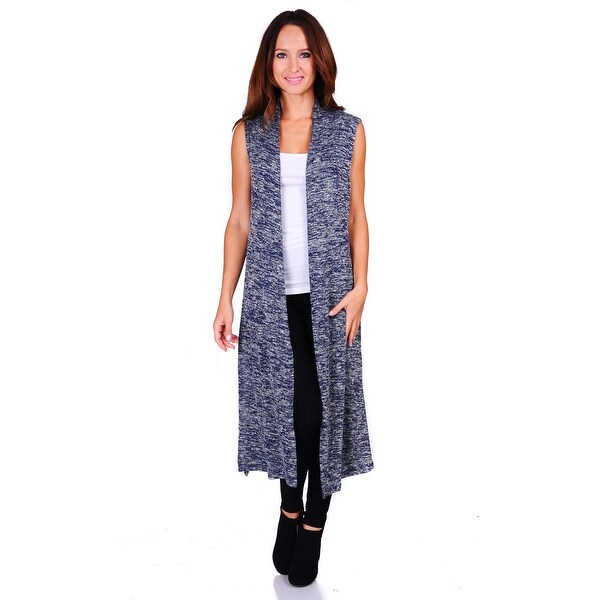 Simply Ravishing Hacci Knit 2-Tone Sleeveless Long Cardigan (Size: S-3X)