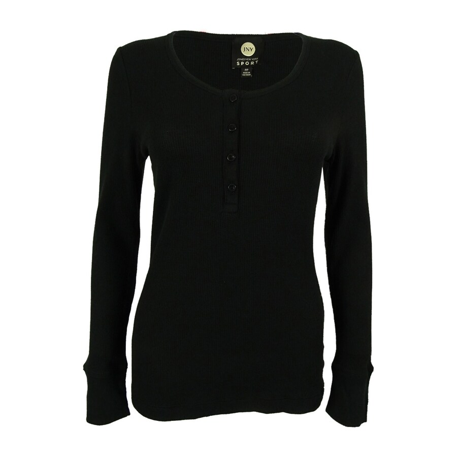 Shop Jones New York Women S Sport Waffle Knit Henley Top Black