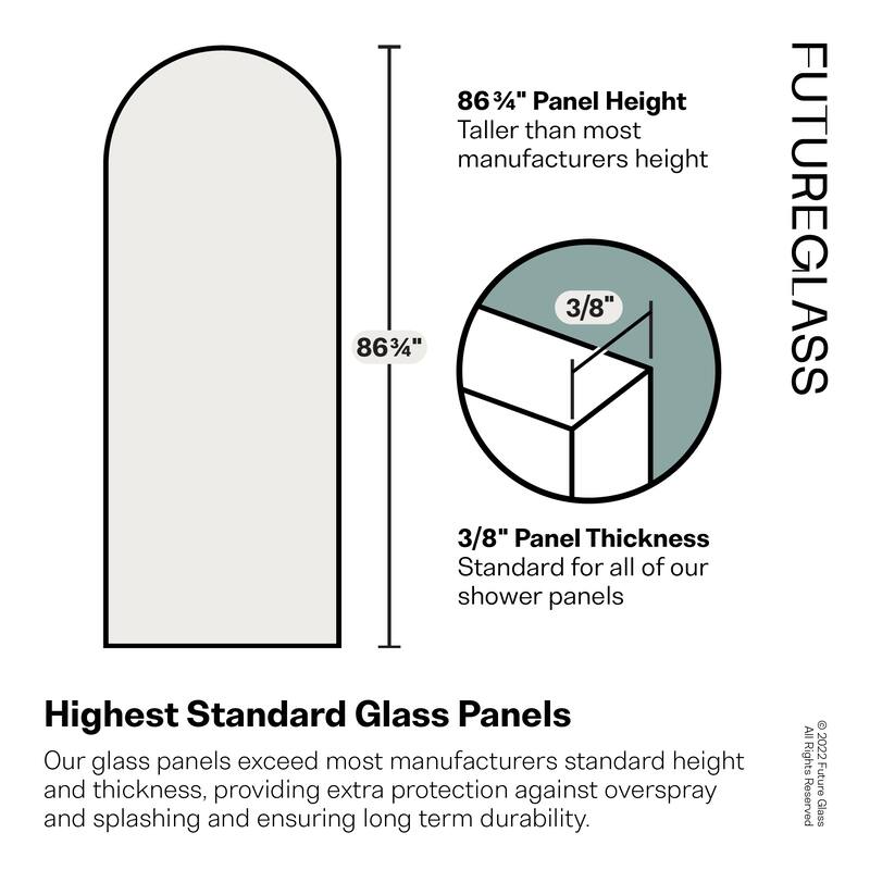 Maven 30 in. x 86.75 in. Fully Frameless Glass Shower Panel - Arched Fluted Single Fixed Panel