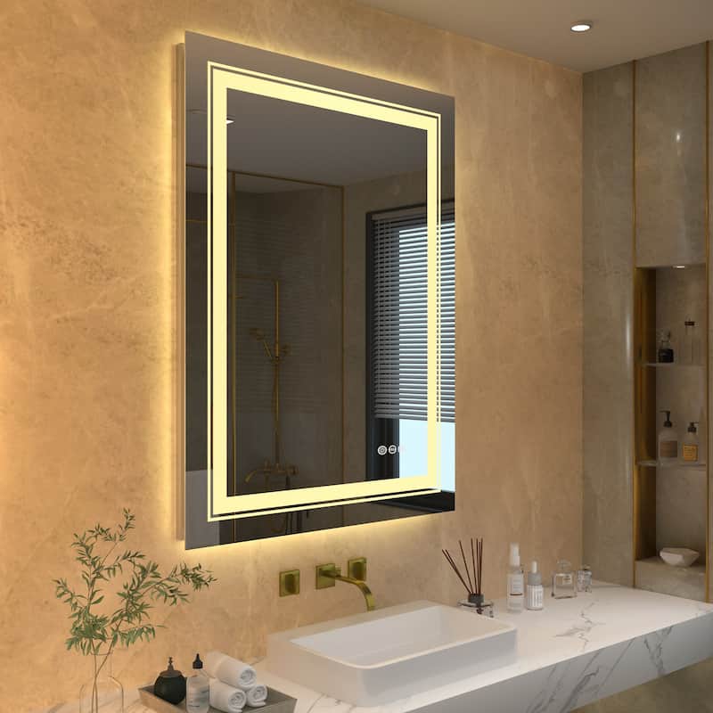 Rectangular Frameless LED Wall Bathroom Vanity Mirror Vertical and Horizontal Hang - 20 in.W x 28 in.H
