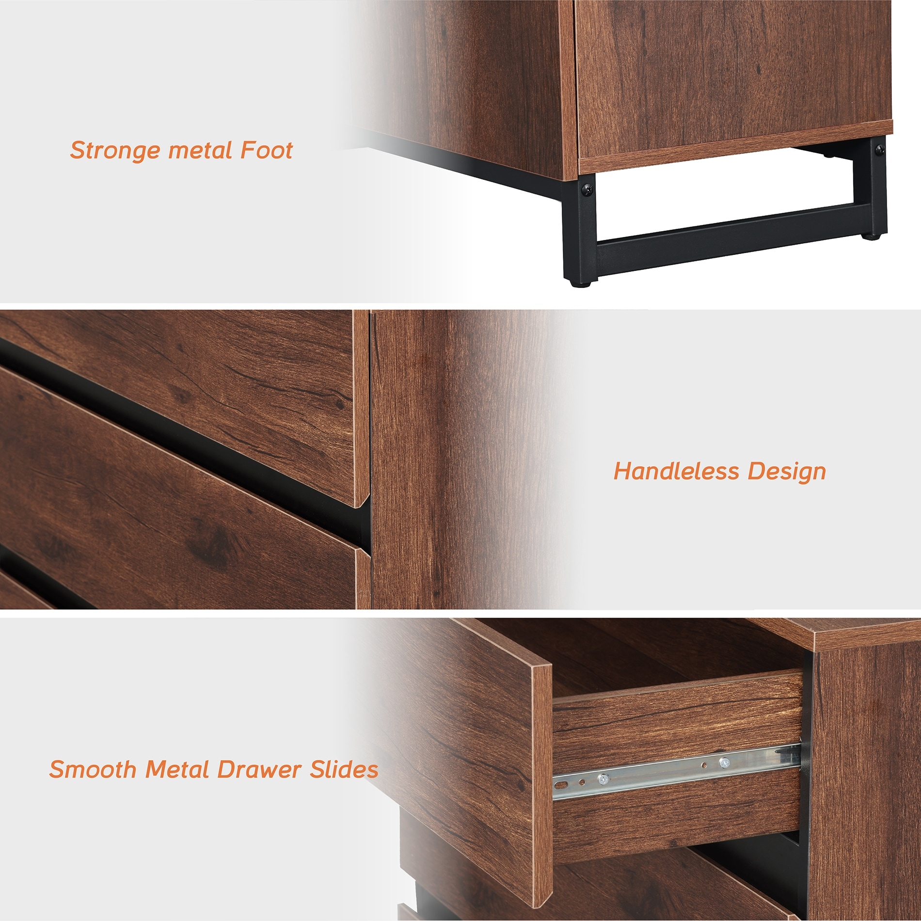 Dresser for Bedroom, Closet Organizers and Storage, Chest of Drawers with Metal Base, Modern Wood Dresser for Living Room