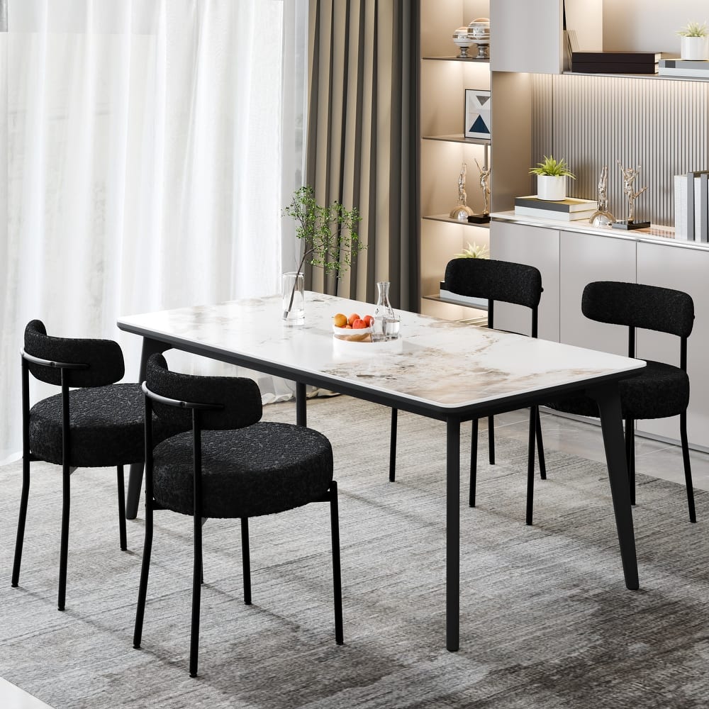 XINMICS Upholstered Boucle Dining Chairs with Black Metal Legs