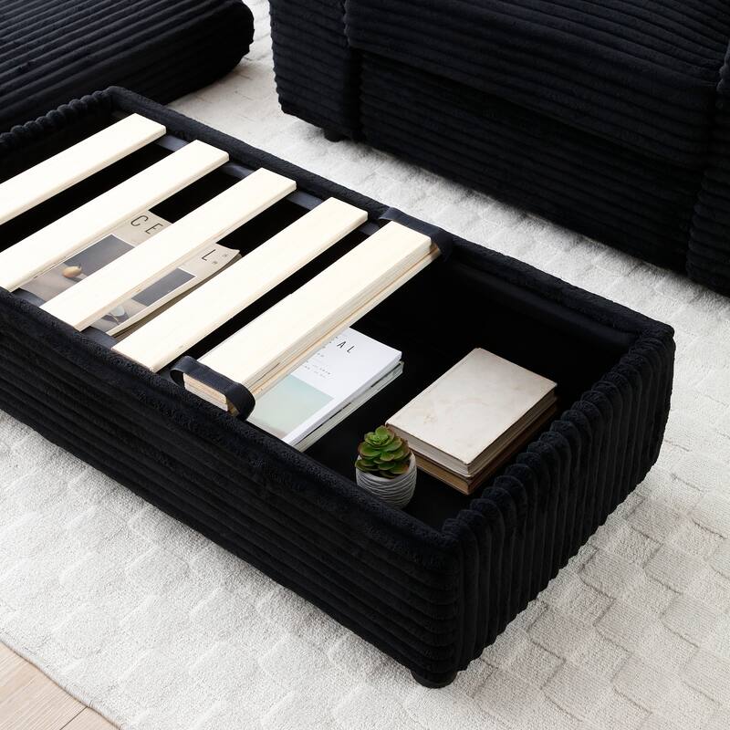 Oversize Accent Chair with Storage Ottoman,Corduroy Fabric Single Sofa,Deep Seat Lounge Armchair with Extra Wide Armrests