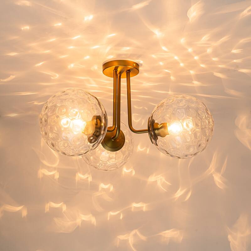 3-Light Dimmable Globe Glass Semi Flush Mount Ceiling Light