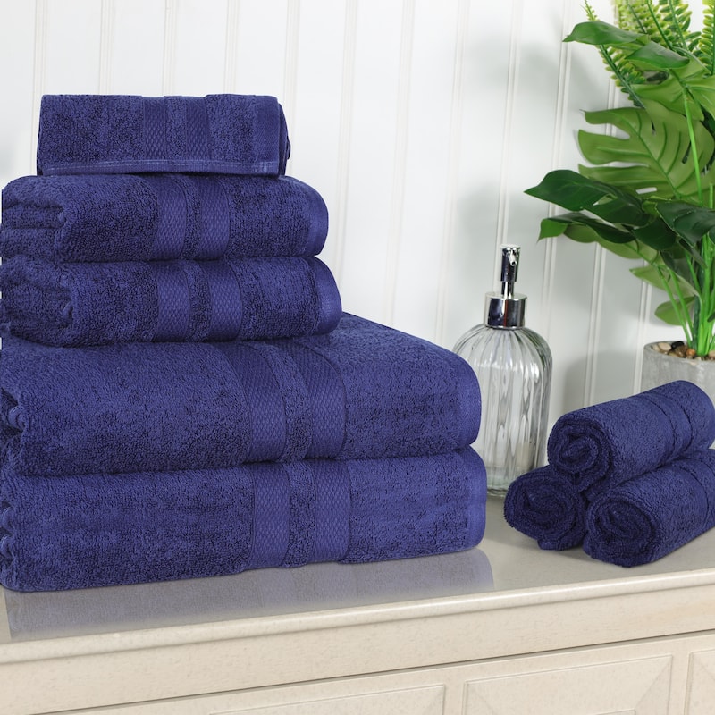 Superior Cotton Quick-Drying 8 Piece Highly Absorbent Towel Set - Navy Blue