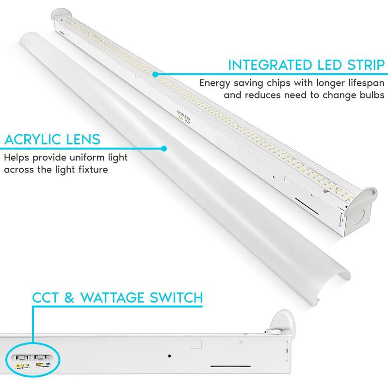 Luxrite 4FT LED Slim Shop Light, 34W/38W/45W, 5940 Lumens, 3 Color Selectable 3500K-5000K, Dimmable, Damp Rated