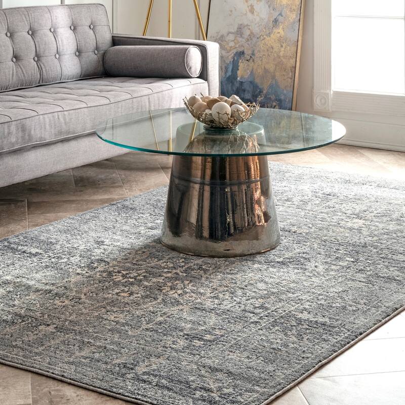 Nuloom Vintage Boho Antoinette Tribal Paisley Bloom Border Area Rug - 5' x 8' - Grey - Rectangle