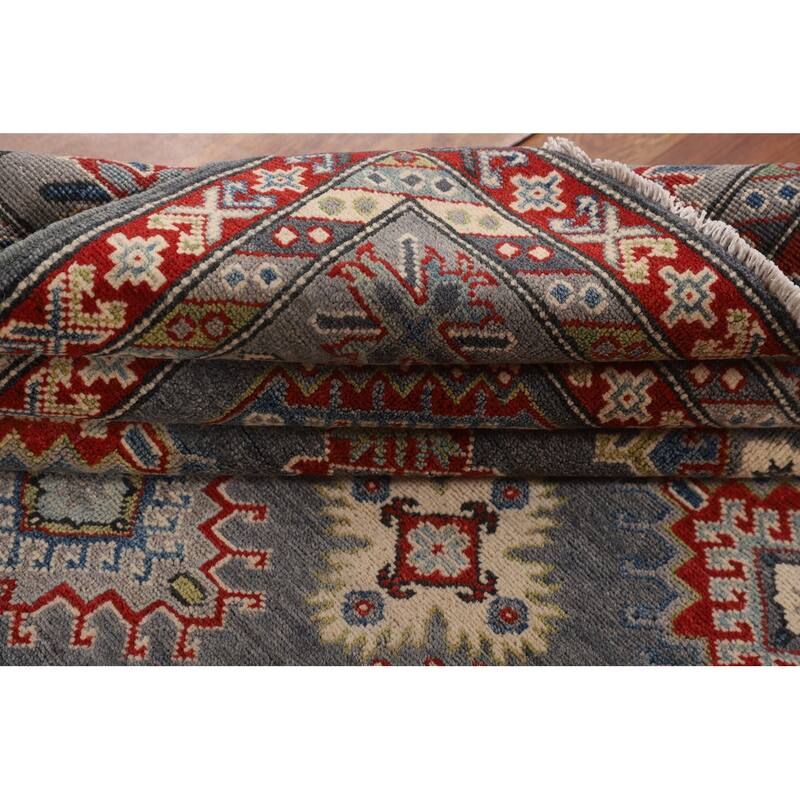 Oriental Geometric Kazak Area Rug Hand-Knotted Wool Carpet - 6'10" x 9'11"