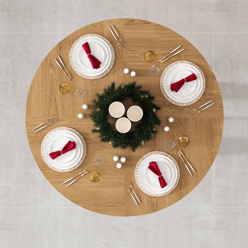 Round Dining Table for 4, 47 Inch Farmhouse Kitchen Table, MDF Circle Table with Oak Finish, Easy Assembly - Ancient Oak