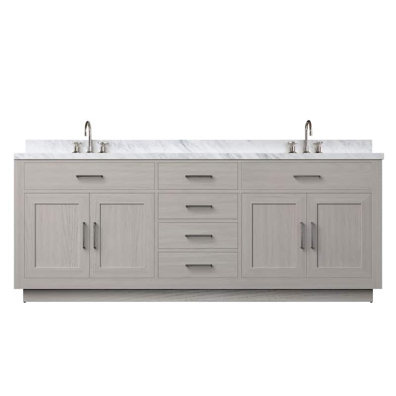 Abbey Bath Vanity with Carrara Marble Top, Sink and Faucet - 84 inch - White Oak