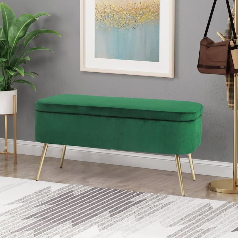 Adeco Velvet Storage Ottoman Footrest Lift Top Storage Ottoman Bench