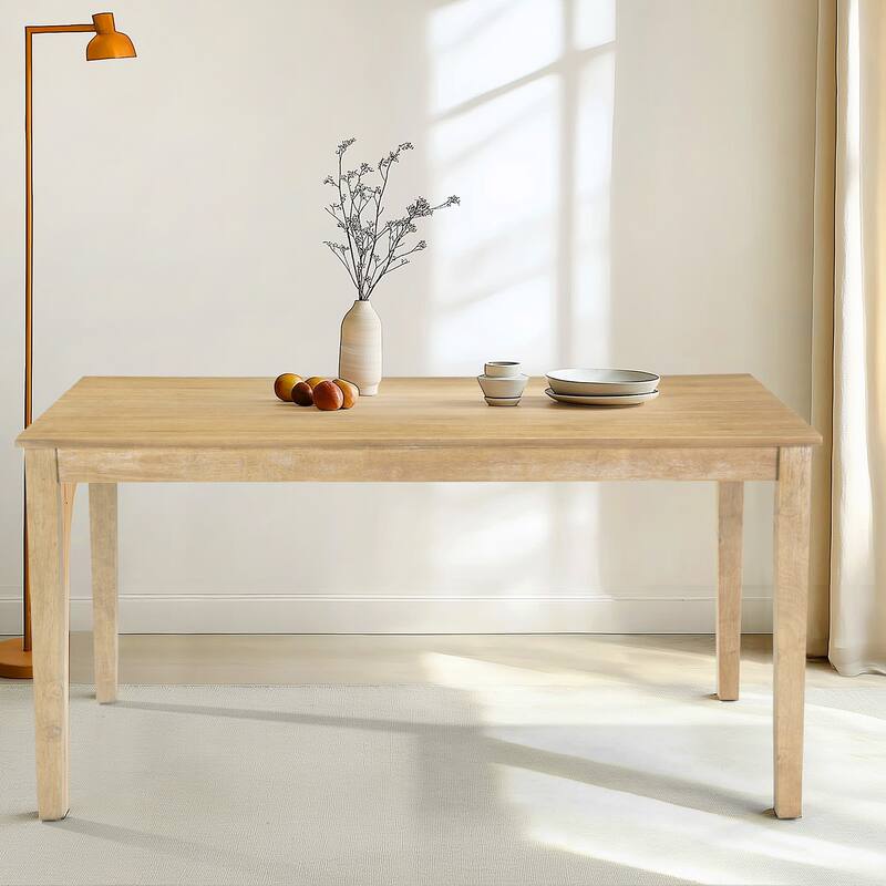 Farmhouse Style Solid Wood Dining Table, Rubberwood Legs With Adjustable Glides, Mdf + Rubberwood Veneer Top