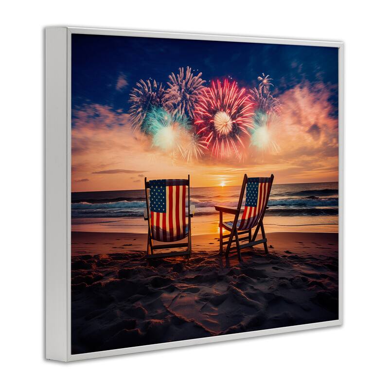 Stupell Summer Fireworks at Beach Framed Giclee Art Design By Arlington Prints
