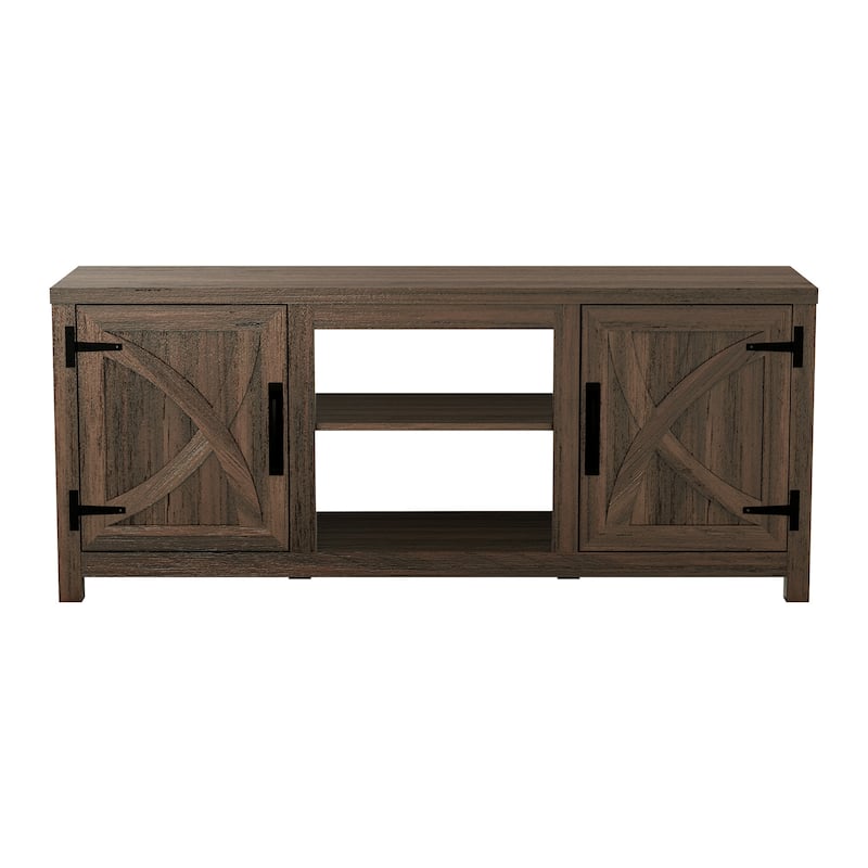 58" Rustic Walnut Barn Door Wood Console TV Stand for TV's up to 65" - 58 inches in width