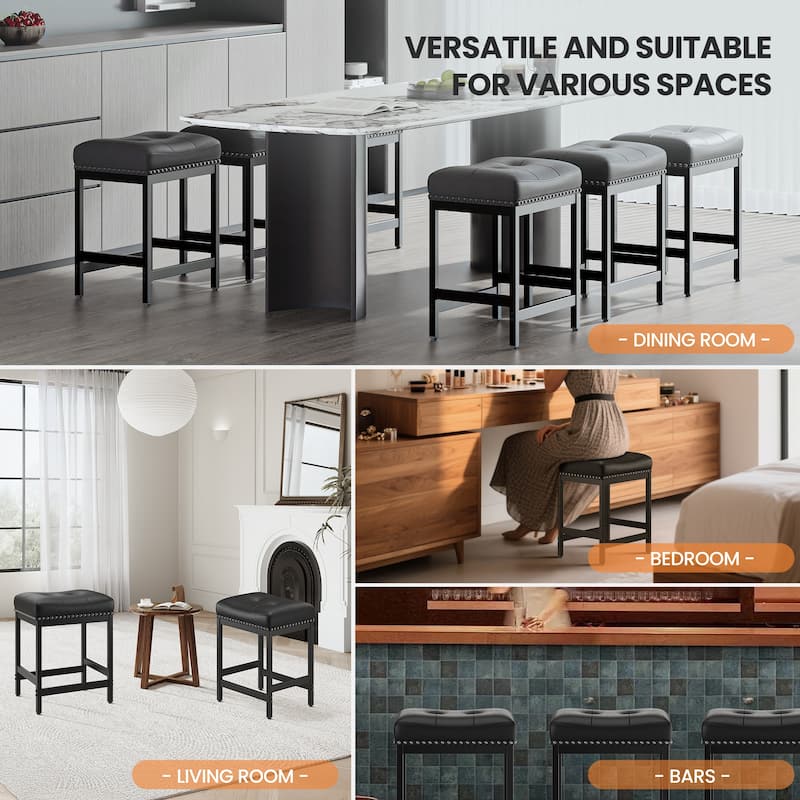 RENEWLINE 24.4" Backless Bar Stools Set of 2 - PU Leather Counter Height - Kitchen Island & Bar