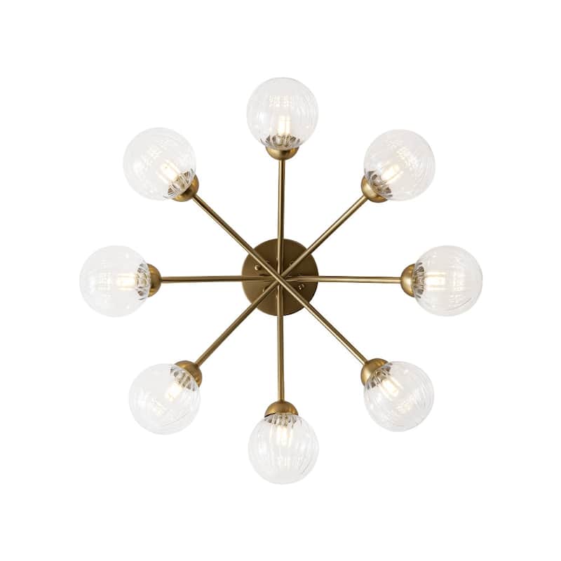 Contemporary Clear Ribbed Glass Globe Round Sputnik Ceiling Light 27in