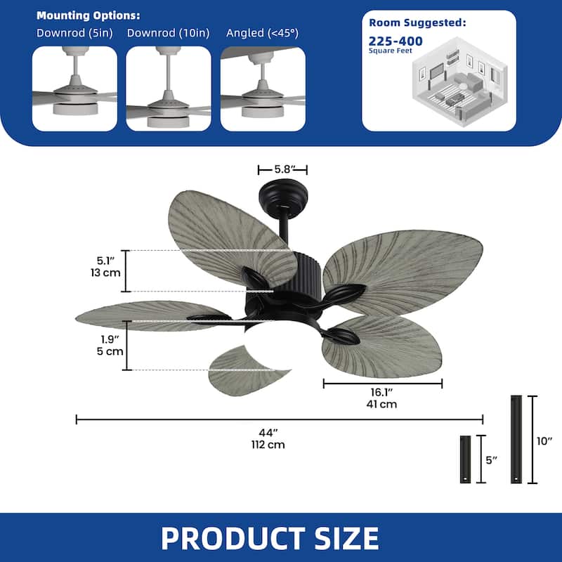 Moasis 44 Inch 5 Blades Tropical Palm Ceiling Fans with Lights and Remote Control