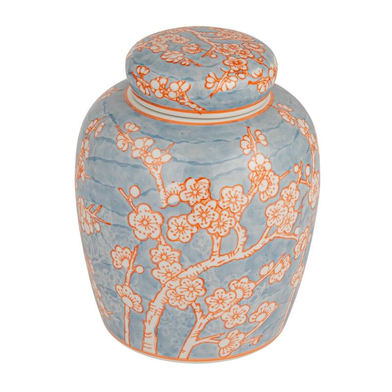 Ceramic Ginger Jar with Lid - 8.25 in. High - Light Blue