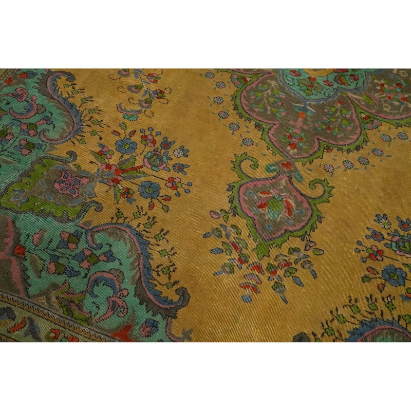 Hand Knotted Oriental 100% Wool Carpet Traditional Floral Yellow & Gold Tabriz Area Rug - 12' 3'' X 9' 5''