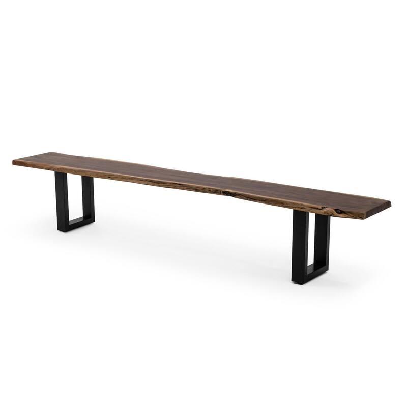 Cid Xue 102 Inch Dining Bench, Brown Live Edge Rectangular Top, Black Metal