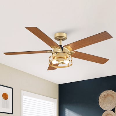 52" Gold Metal Reversible 5-Blade LED Ceiling Fan with Remote