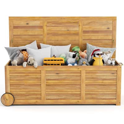 48 Gallon Acacia Wooden Patio Storage Deck Box Outdoor Storage Box