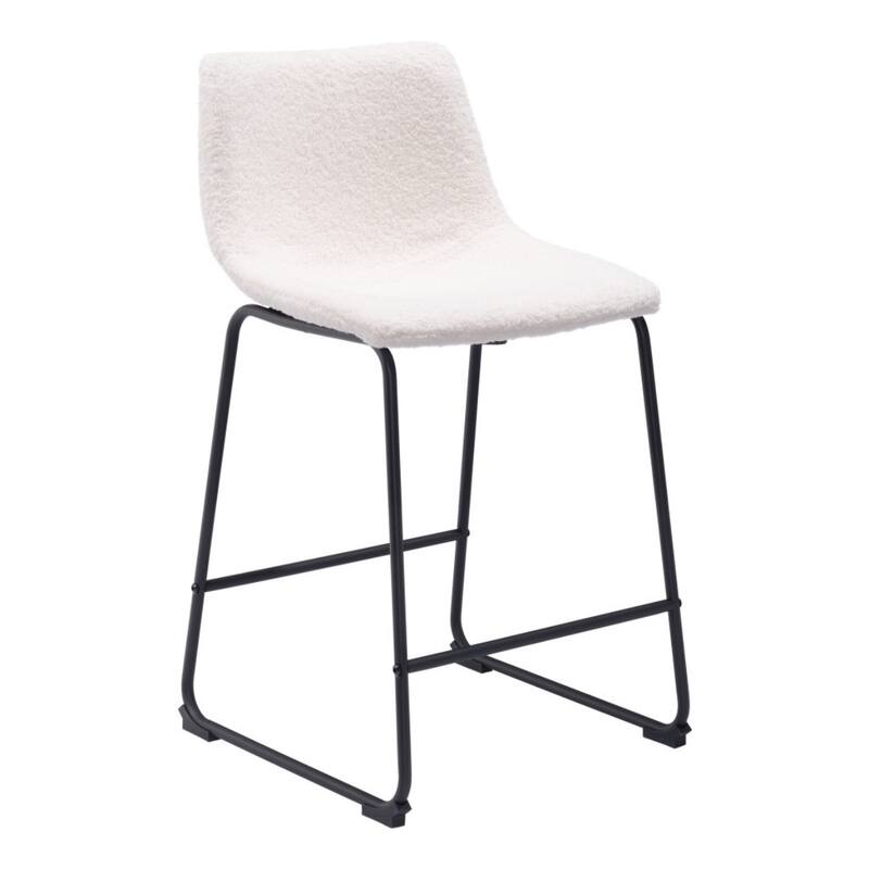 24 Inch Counter Height Stools Set of 2 with Ivory Shearling Upholstery and Black Steel Legs - 34.6”H x 18.9”W x 21.3”D