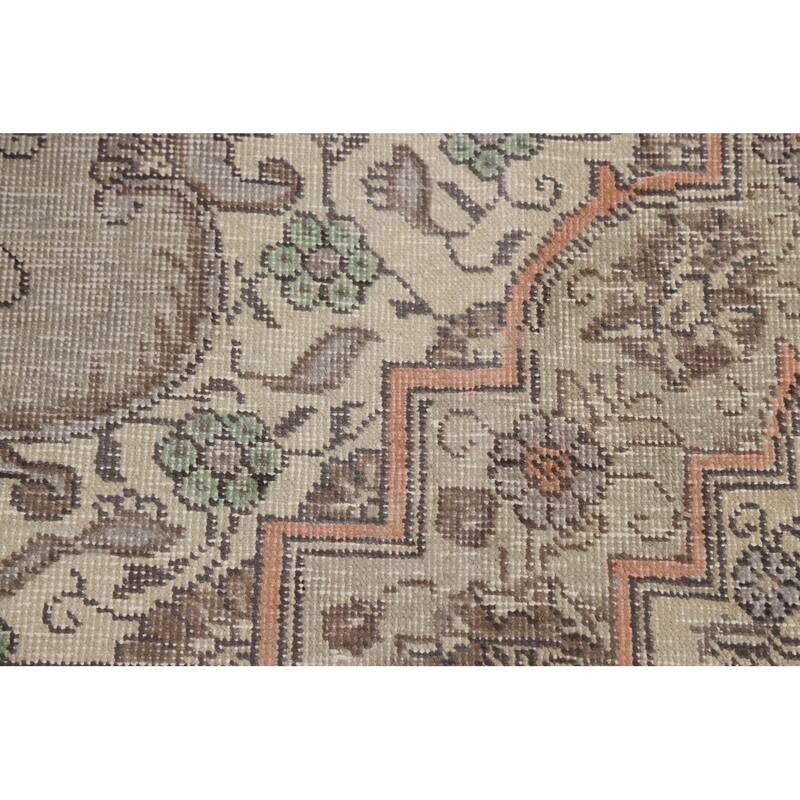 Gray Geometric Tabriz Persian Area Rug Hand-Knotted Wool Carpet - 9'1"x 12'9"