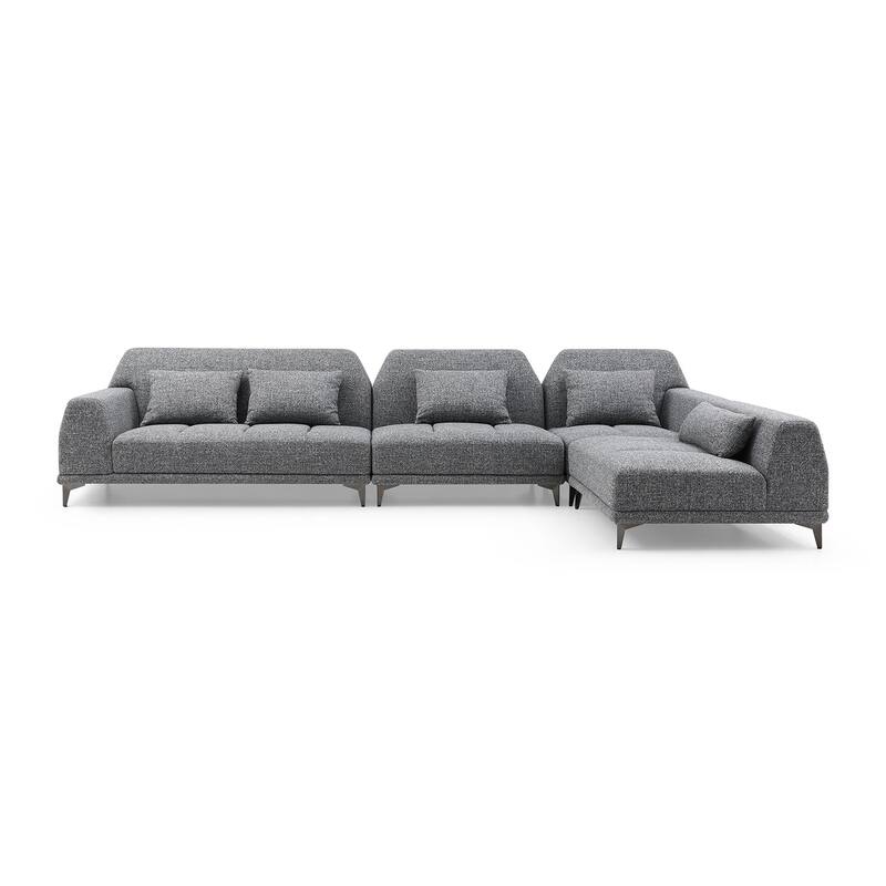 Modern Large Removable Sectional Sofa Grey Fabric with Pillows