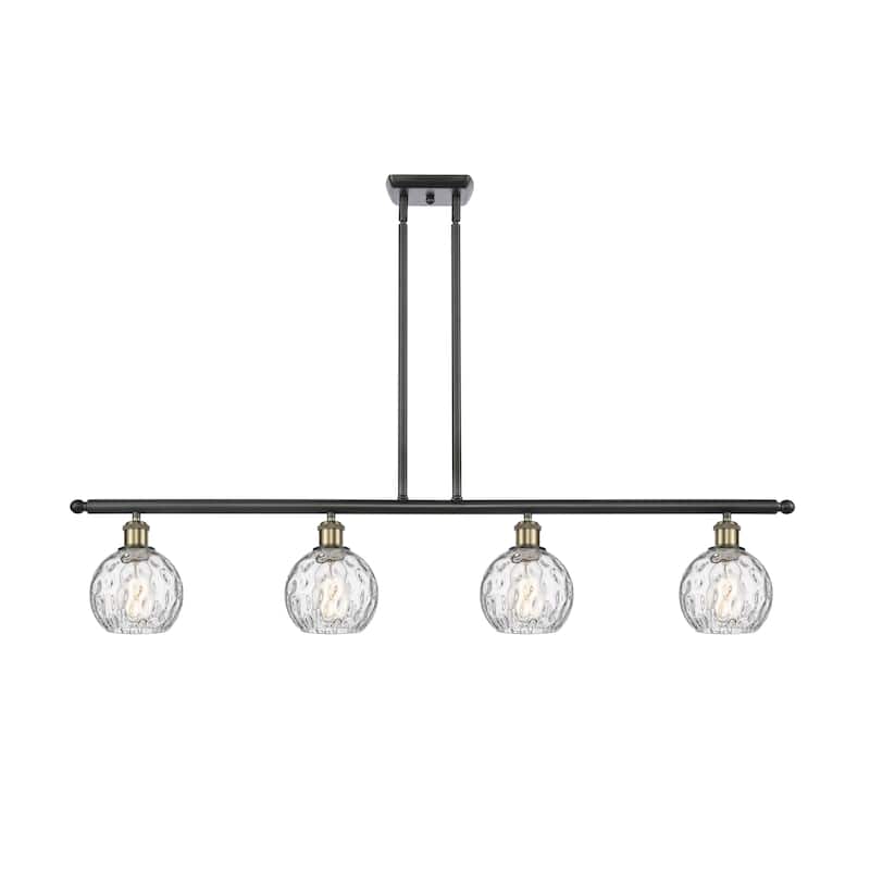 Innovations Lighting Athens Water Glass - 4 Light 46" Stem Hung Island Light - Clear Water Glass/Black Antique Brass