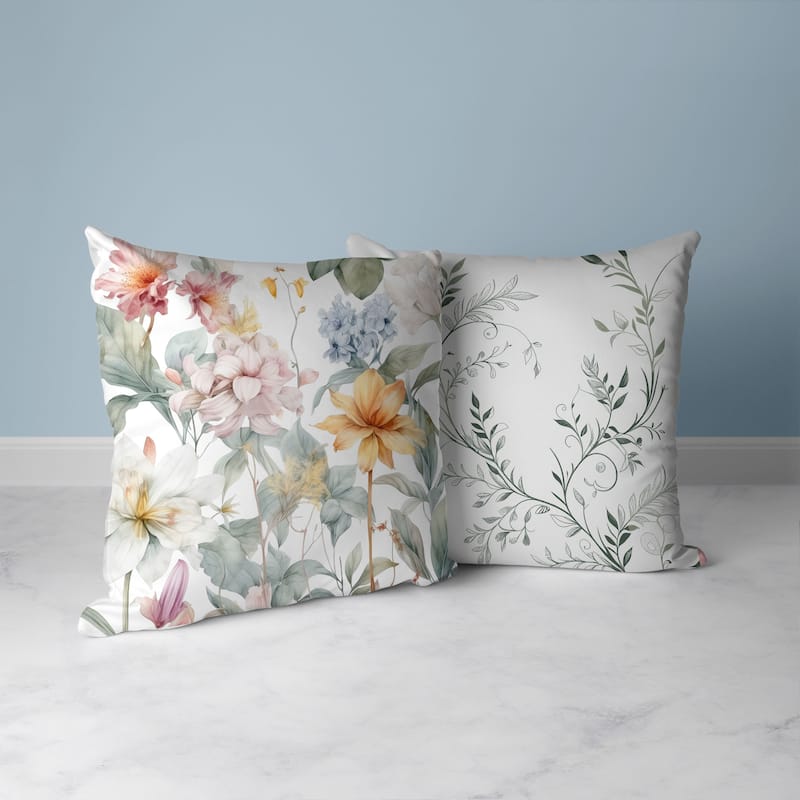 Wildflower Whimsy Faux Suede Reversible Throw Pillow White and Pink
