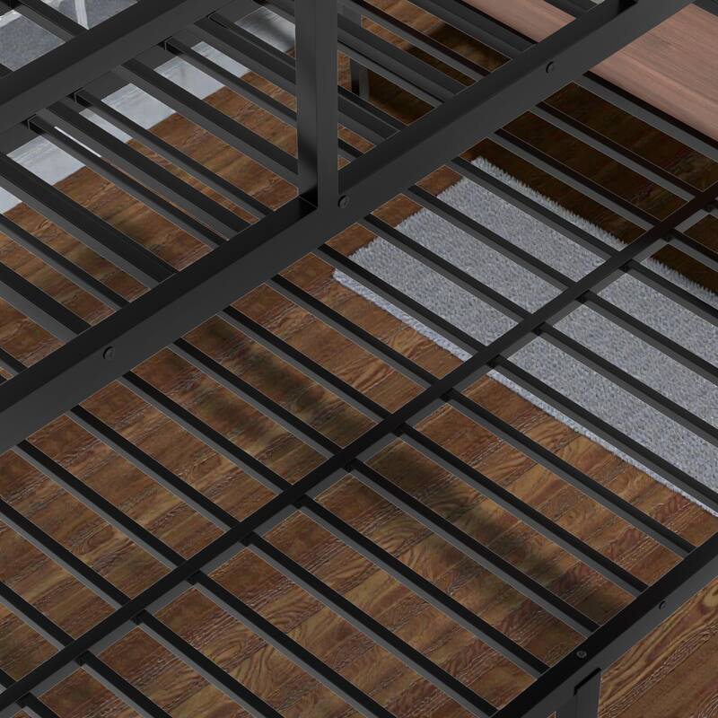 Metal Bunk Bed with Storage Shelves and LED Lights, Space Saving Noise Free Bunk Bed Frame with Guardrails