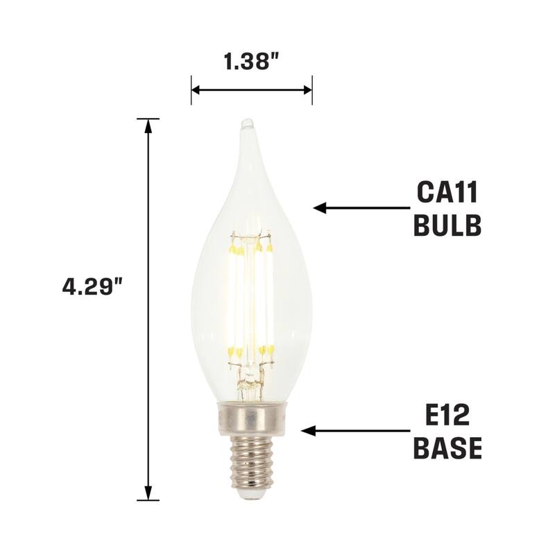 Westinghouse Lighting 4.5 Watt (60 Watt Equivalent) Clear CA11 Dimmable Filament LED Light Bulb, Candelabra Base, 6 Pack