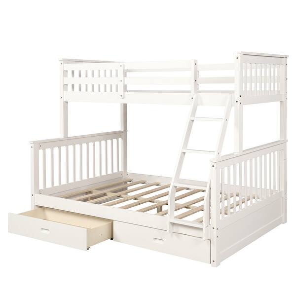 slide 2 of 11, Twin Over Full Bunk Bed with Storage Drawers and Built-In Ladder,Modern Style White