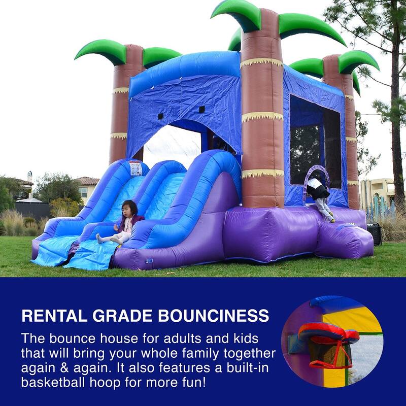 HeroKiddo Enchanted Forest Commercial Grade Inflatable Bounce House Water Slide Combo with Air Blower, Lightweight, Outdoor Fun